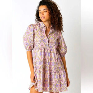 OLIVACEOUS Freya Floral Collared Tiered Dress in Lavender Multi Floral